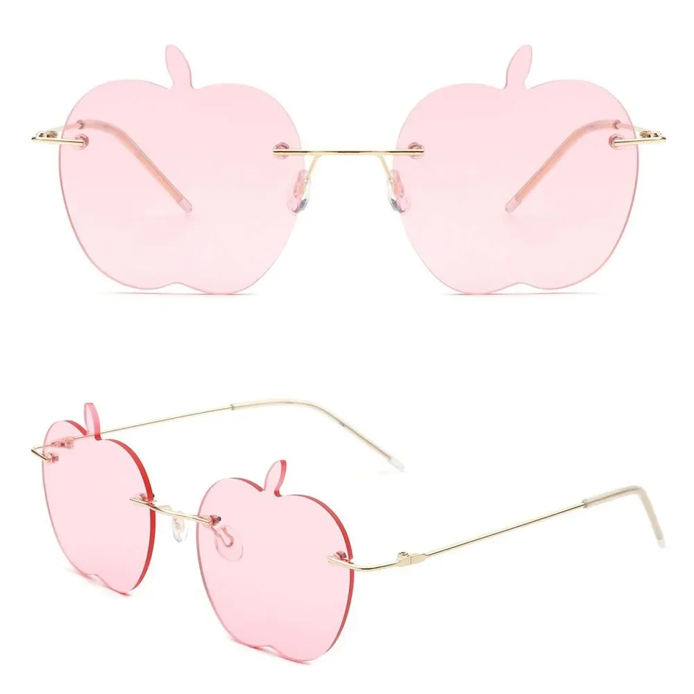 Funky Chic Rimless Apple Shape Pink Sunglasses Party Fun Vibes